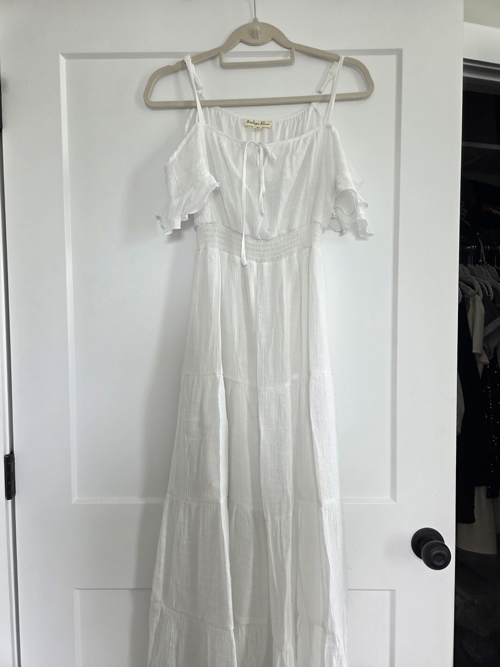 White Off-Shoulder Tiered Maxi Dress with Smocked Waist